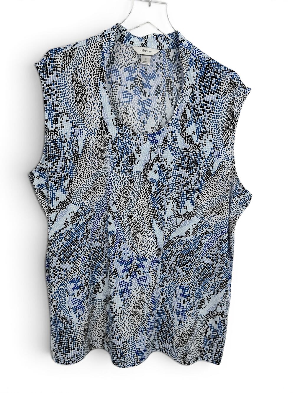 CJ Banks blouse womens 2X sleeveless polka dot stretch nautical beach blue white